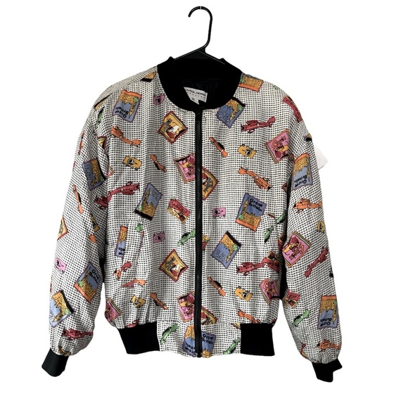 Vintage 90s scarf silk print bomber Jacket well traveled jacket size med… - Picture 1 of 8